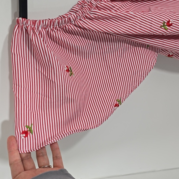 {Kontrol Contemporary} Women's Striped Red Rose Embroidered Peasant Blouse - Picture 6 of 14